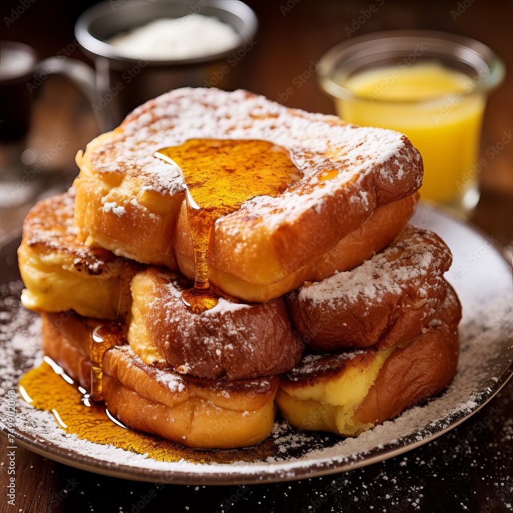 Slices of bread dipped in a mixture of eggs. Slices of bread dipped in a mixture of eggs.