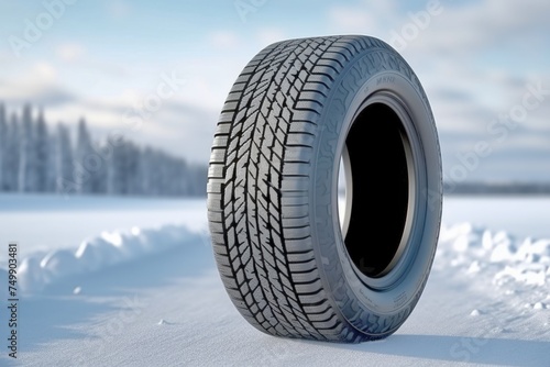 Winter tire covered in snow snowy road ice icy car wheel drive safety safe driving transportation condition change vehicle auto slippery danger frost protection climate dangerous offroad environment © Yuliia