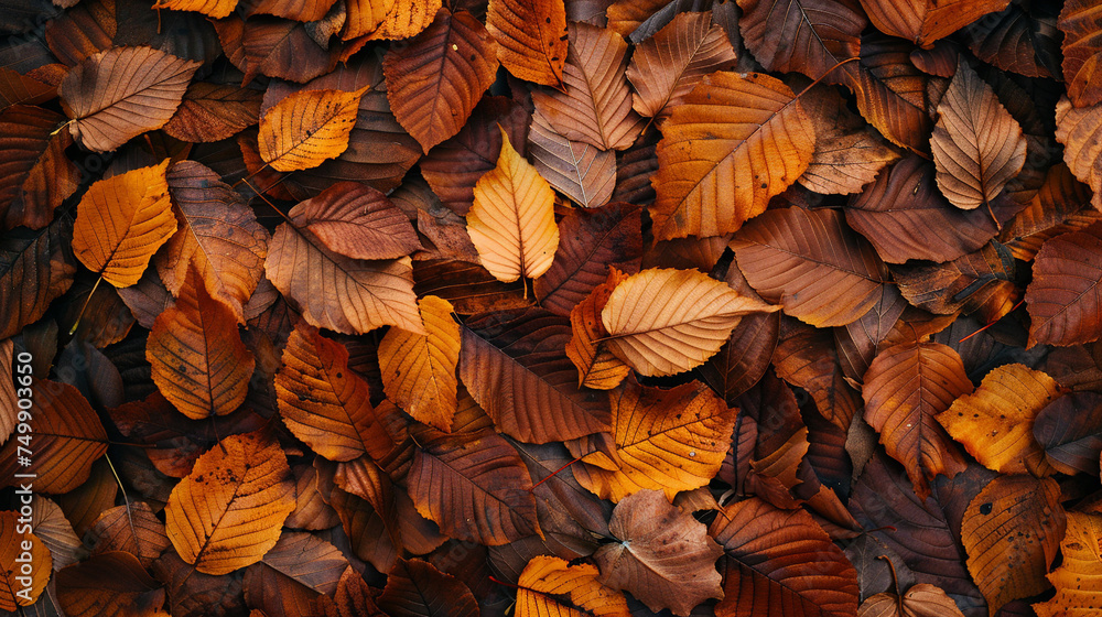 Fototapeta premium Autumn leaves background, flat lay