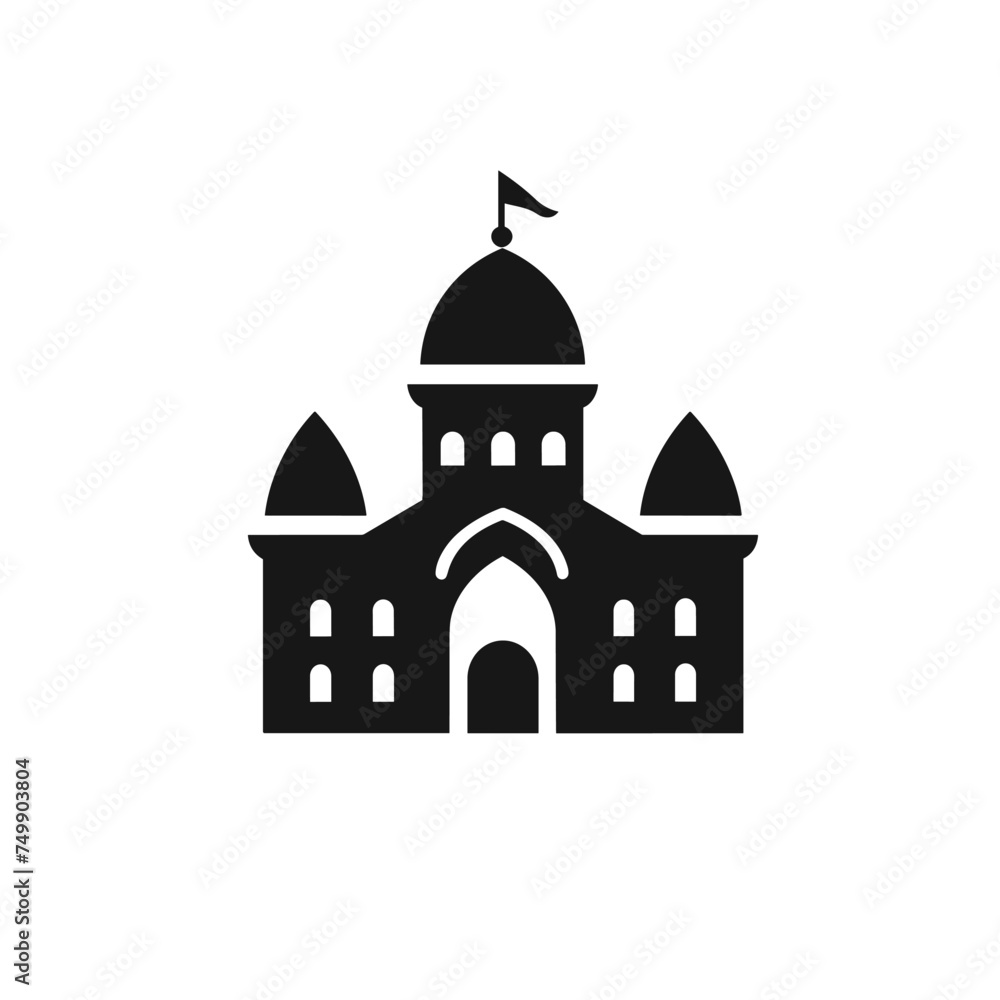 Simple flat vector illustration. Pixel perfect vector graphics. Outline style. Castle icon. Castle flat icon. Attraction castle icon. A line vector icon of historical building castle.