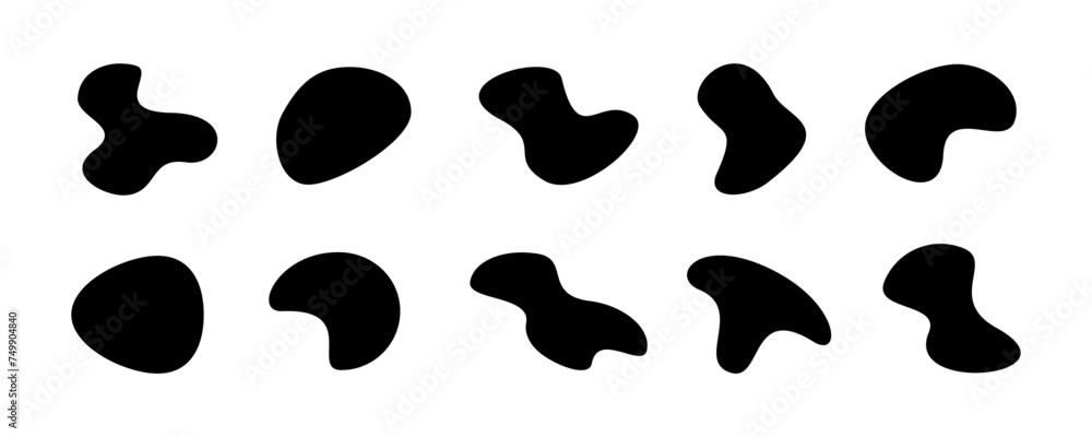 Set of black random shapes. Random blotchy, stain or fleck. Vector set with splotch. Vector 10 Eps. Set of black random shapes. Random blotchy, stain or fleck. Vector set with splotch. Vector 10 Eps.