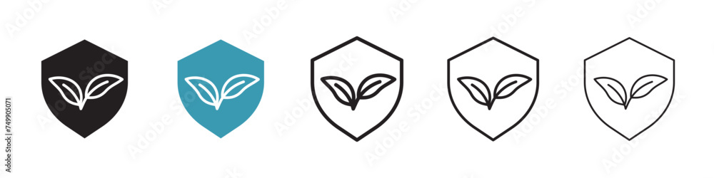 Eco Defense Shield Vector Icon Set. Botanical Safeguard vector symbol for UI design.