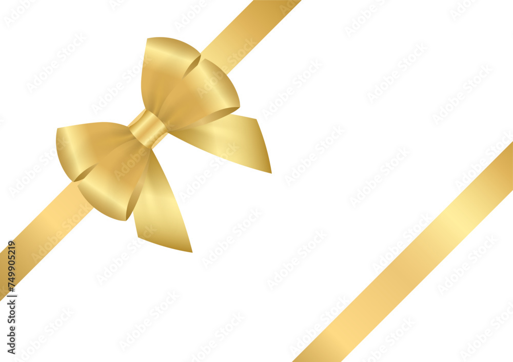 Fototapeta premium Golden Ribbon Bow. Vector Illustration Isolated on White Background. 