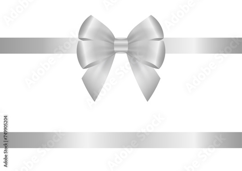 Silver Ribbon Bow. Vector Illustration Isolated on White Background. 