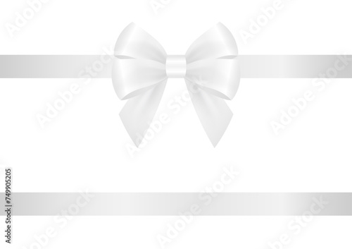 White Ribbon Bow. Vector Illustration Isolated on White Background. 