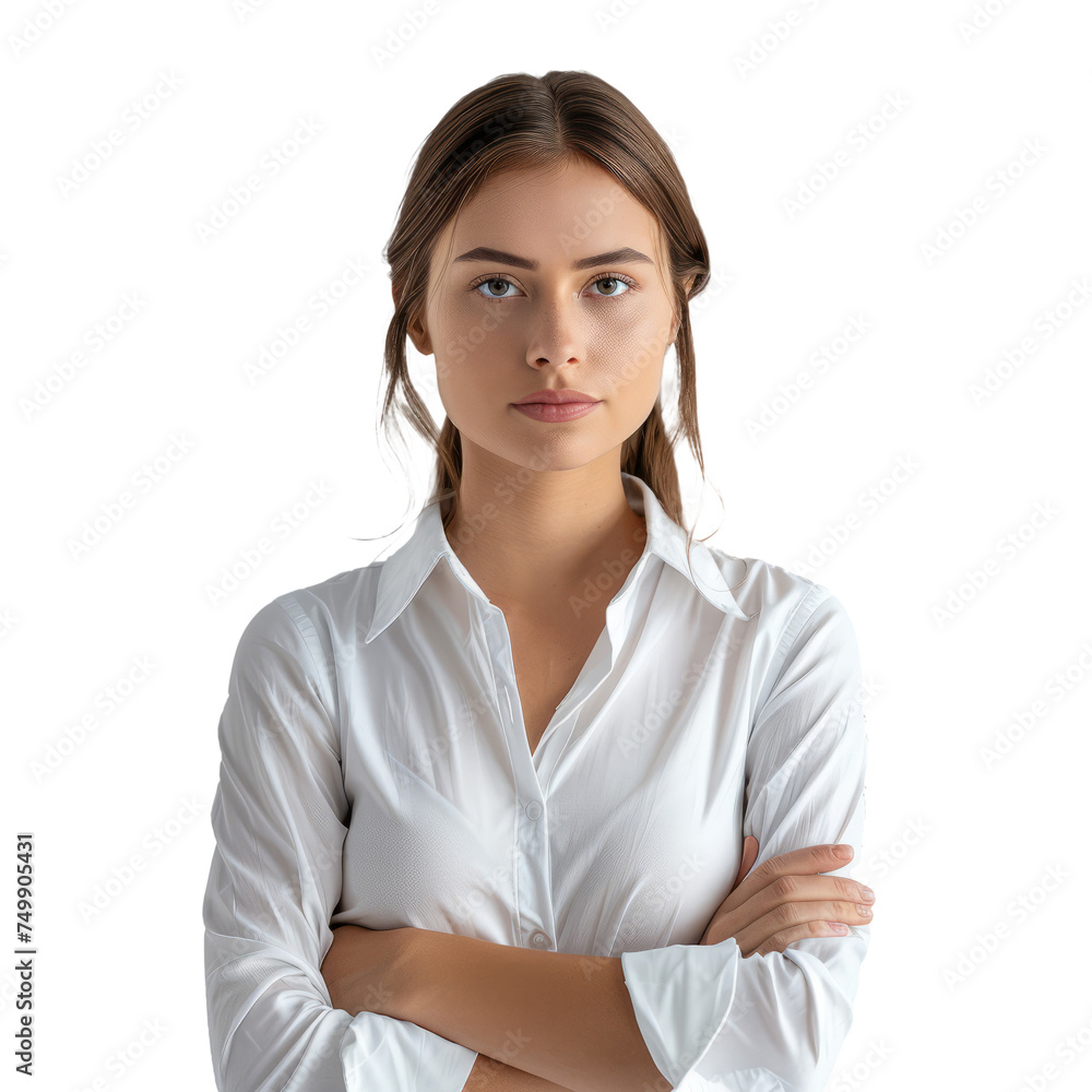 woman with folded arms, suggesting composed confidence and assurance. woman with folded arms, suggesting composed confidence and assurance.