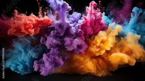 Colored powder explosion on black background