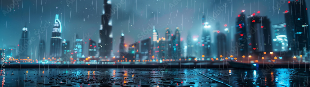 Obraz premium Window to the Night: Rainy City at Sunset