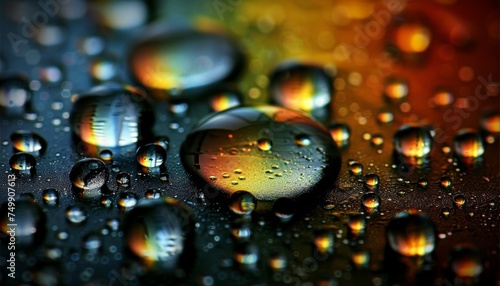 Vivid and colorful macro background of wet surface covered in glistening water droplets