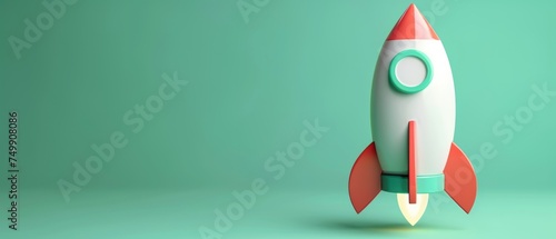 Ultrawide Solid Green Background with 3D Toy Rocket Icon Getting Up