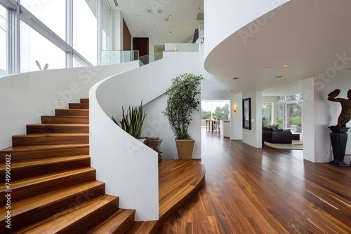 Contemporary Wooden Staircase Inside Modern White House