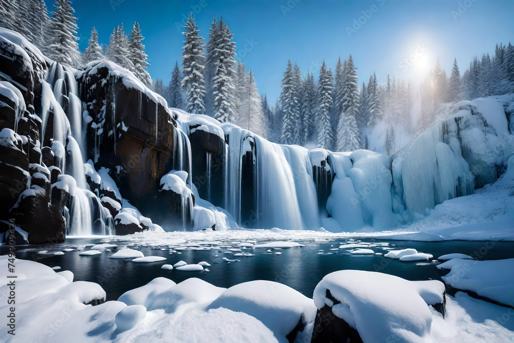 waterfall in the mountains generated by AI technology waterfall in the mountains generated by AI technology