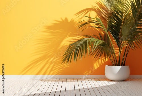 a white beach with palm leaves in the sun