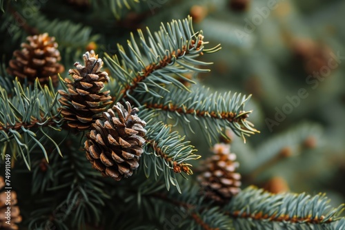 Fresh Douglas Fir Branch with Cones: Natural Winter Decoration in Green and Brown