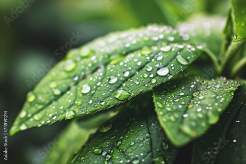 Fresh Leaf Texture with Raindrops - Macro Nature Background