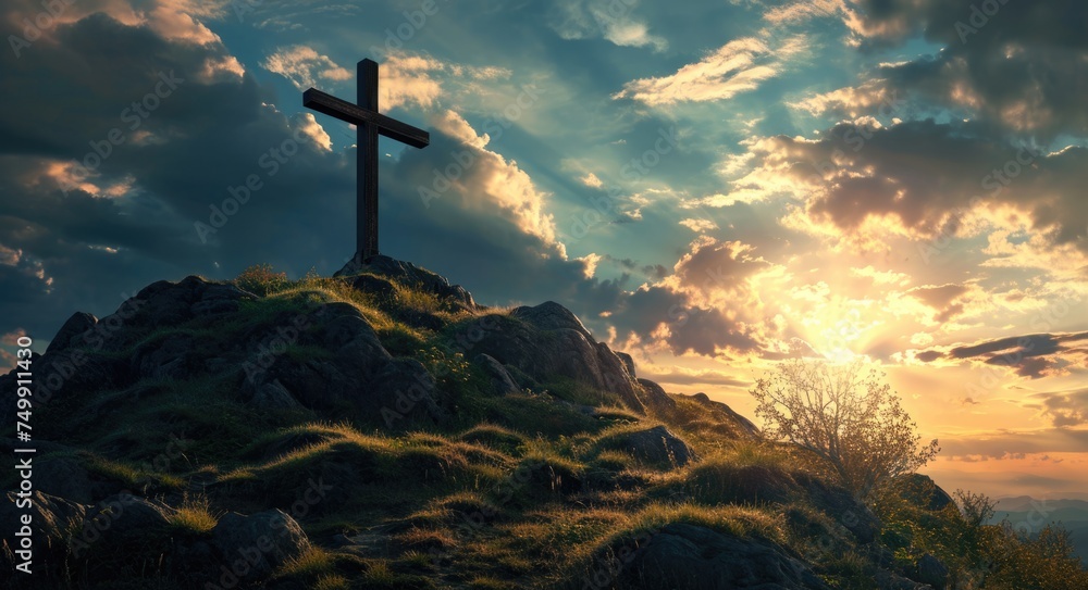 Guiding Light: A Christian Cross on the Hilltop, Symbolizing Faith ...