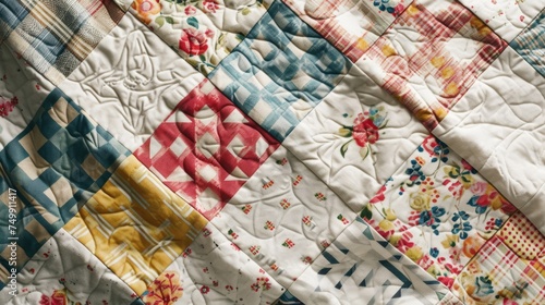 Cozy Patchwork Quilt Background for Bed and Card Design © AIGen