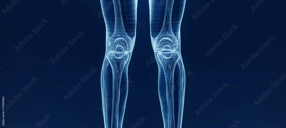 Close up ar animation of a person experiencing joint and knee pain from leg trauma or arthritis