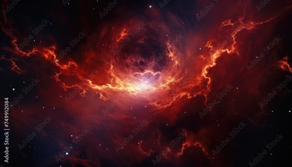 Fototapeta premium Colorful nebula rising start, red giant, black hole, deep space