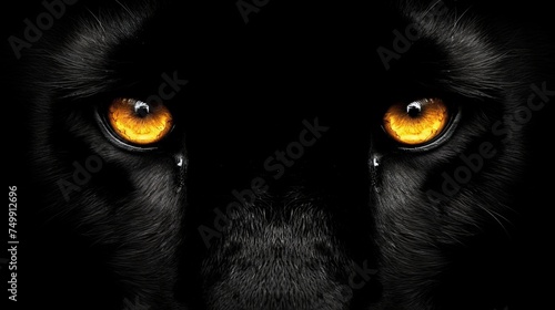 Intense close up of a majestic black panther s piercing eyes gazing intensely in the darkness. photo