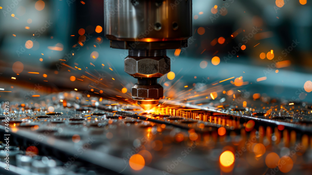 CNC LPG cutting with sparks close up CNC LPG cutting with sparks close up