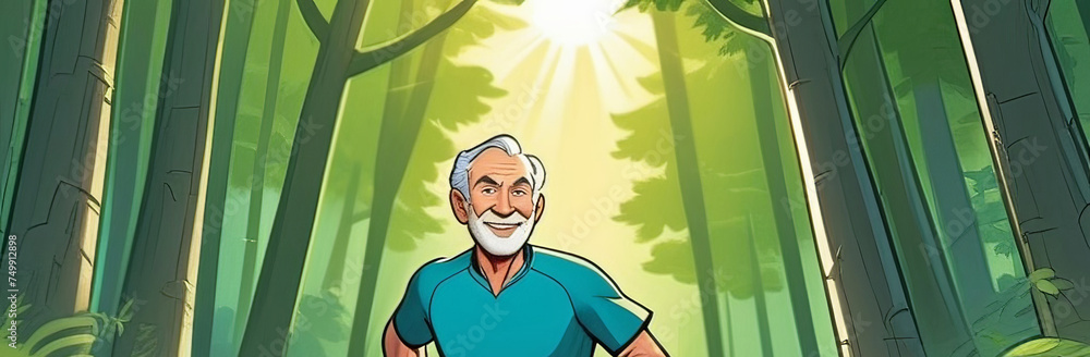 portrait of a senior elderly caucasian guy running, wearing sports wear, natural background, active lifestyle, healthy wellbeing portrait of a senior elderly caucasian guy running, wearing sports wear, natural background, active lifestyle, healthy wellbeing