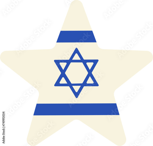 Festive five pointed star element in colors of Israel flag, attribute of Jewish holiday. Cartoon solid milk vector icon in national colors of Israel flag isolated on white background