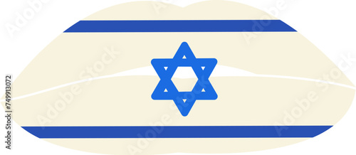 Passionate parted lips of young girl in kiss. Festive solid milk element, attribute of Jewish holiday. Cartoon flat vector icon in national colors of Israel flag isolated on white background