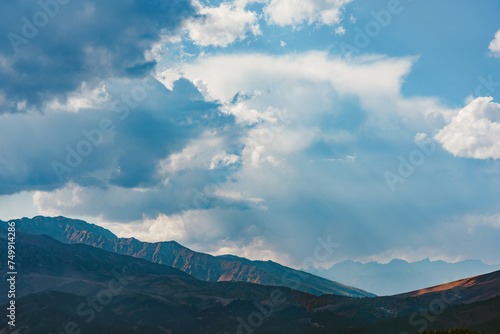 Fototapeta Naklejka Na Ścianę i Meble -  beautiful view of head of mountain and cloudy rainy sky