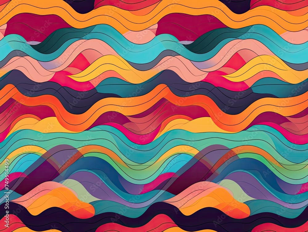 Fototapeta premium Colorful geometric seamless repetitive curvy waves pattern texture background.