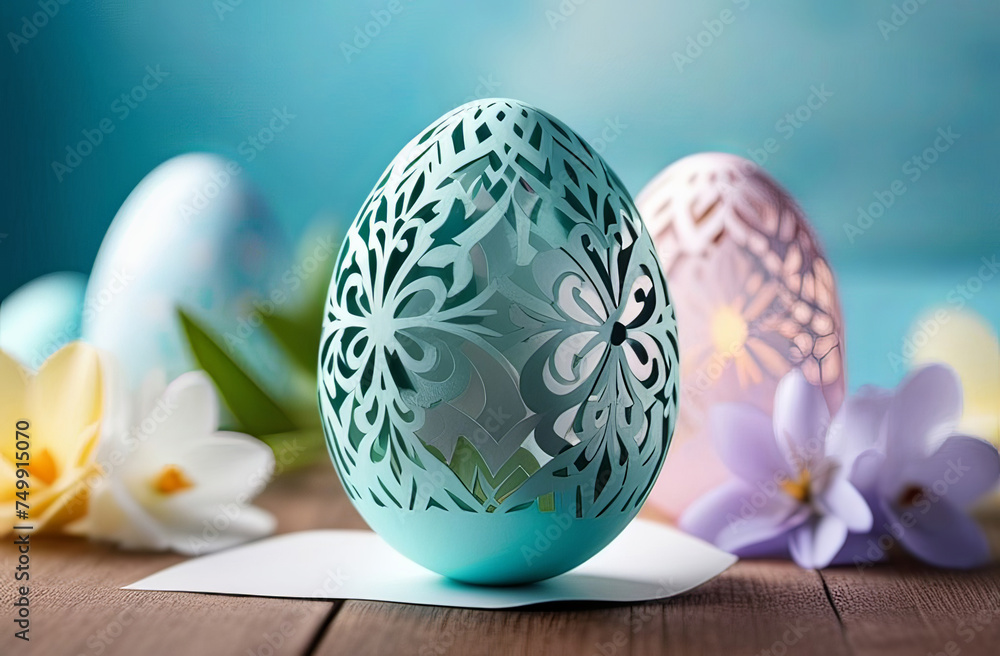 easter eggs collection, festive banner, one egg has paper cut design easter eggs collection, festive banner, one egg has paper cut design
