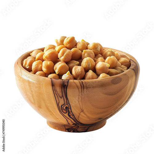 Boiled chickpea in wooden bowl isolated on white background. photo