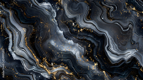 Black Marble Swirl Background with Grey Accents for Sophisticated and Modern Designs © Agus