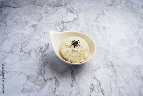 Obraz na plátně Japanese gohan rice bowl on a white marble background