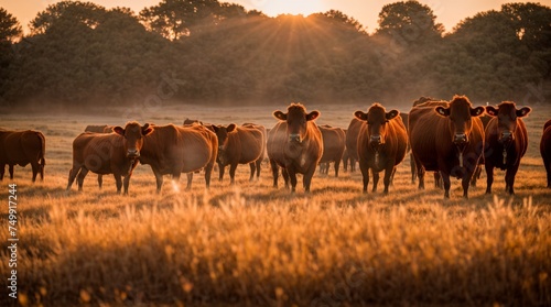 Wallpaper Mural Glowing sunrise on cattle in golden fields  Torontodigital.ca