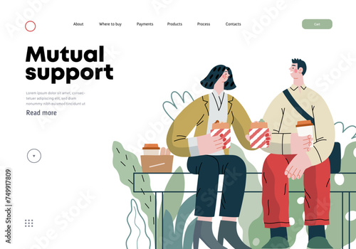 Mutual Support: Share food -modern flat vector concept illustration of woman offering half of her lunch to colleague in the park. A metaphor of voluntary, collaborative exchanges of resource, services