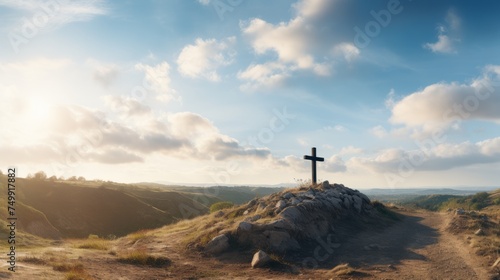 Serene Cross Overlooking City at Sunset