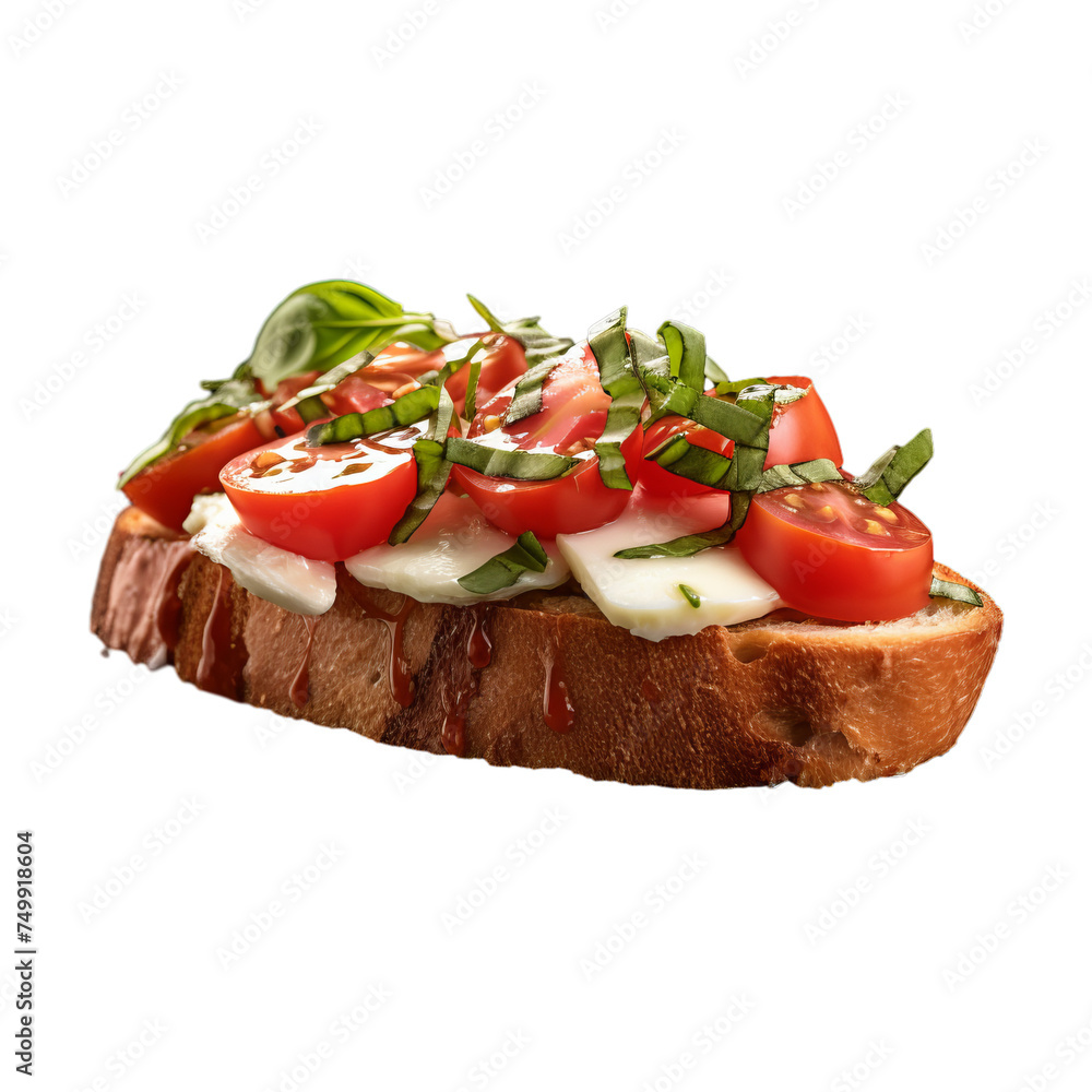 A caprese bruschetta isolated on transparent background, png