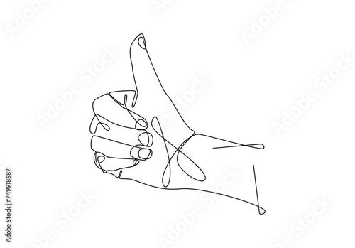 Continuous Vector one line drawing of Thumb up, Hand showing thumb up down positive gesture