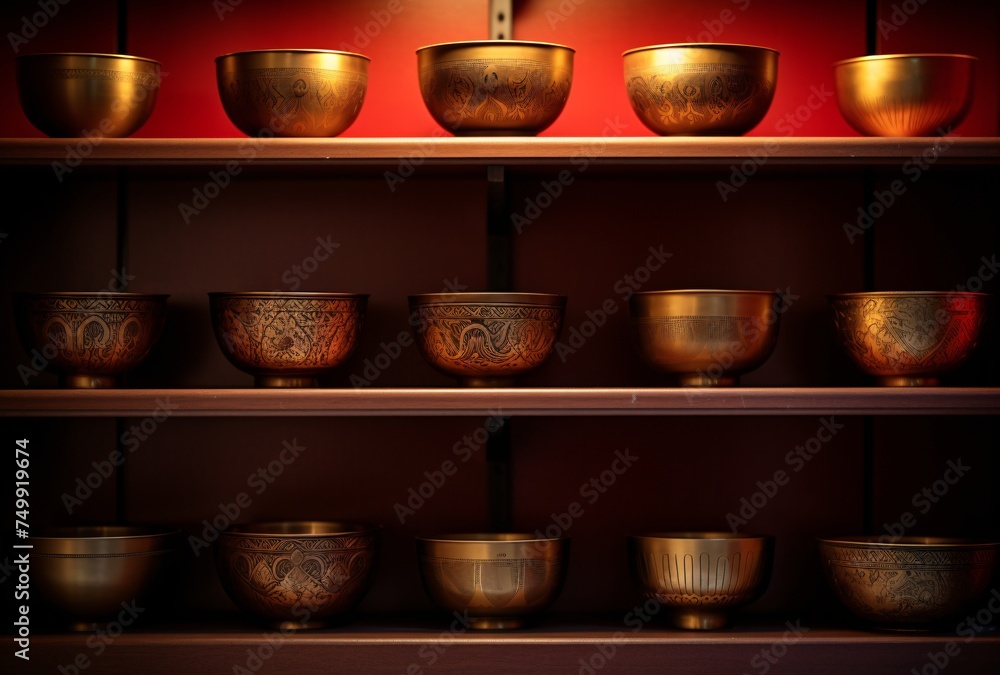 the small bowls were put on the shelf