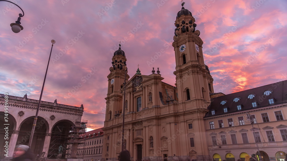Obraz premium The Theatine Church of St. Cajetan timelapse during sunset. Munich, Germany