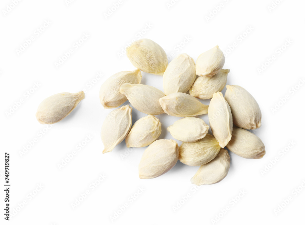 Many seeds of tangerine isolated on white, top view Many seeds of tangerine isolated on white, top view