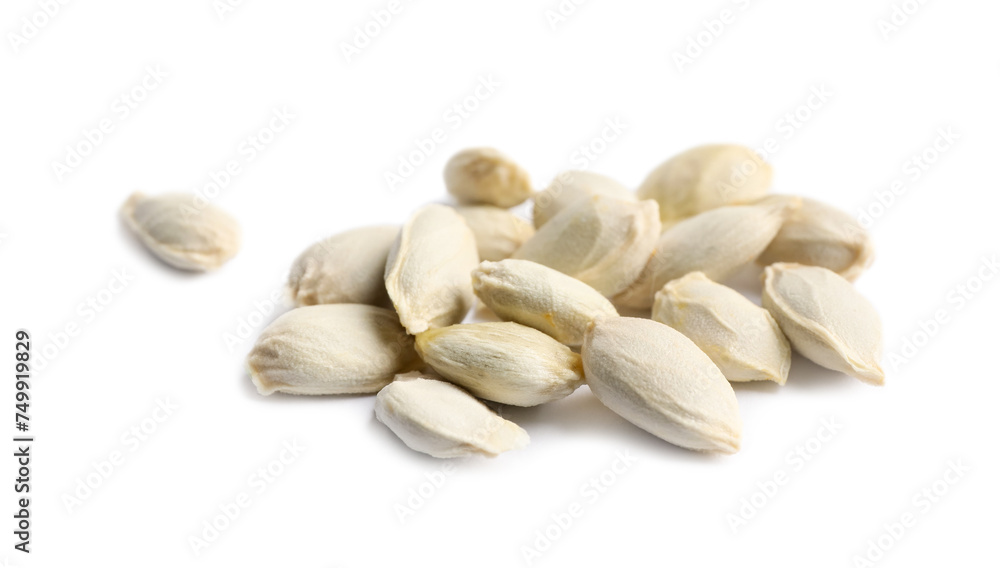 Many seeds of tangerine isolated on white