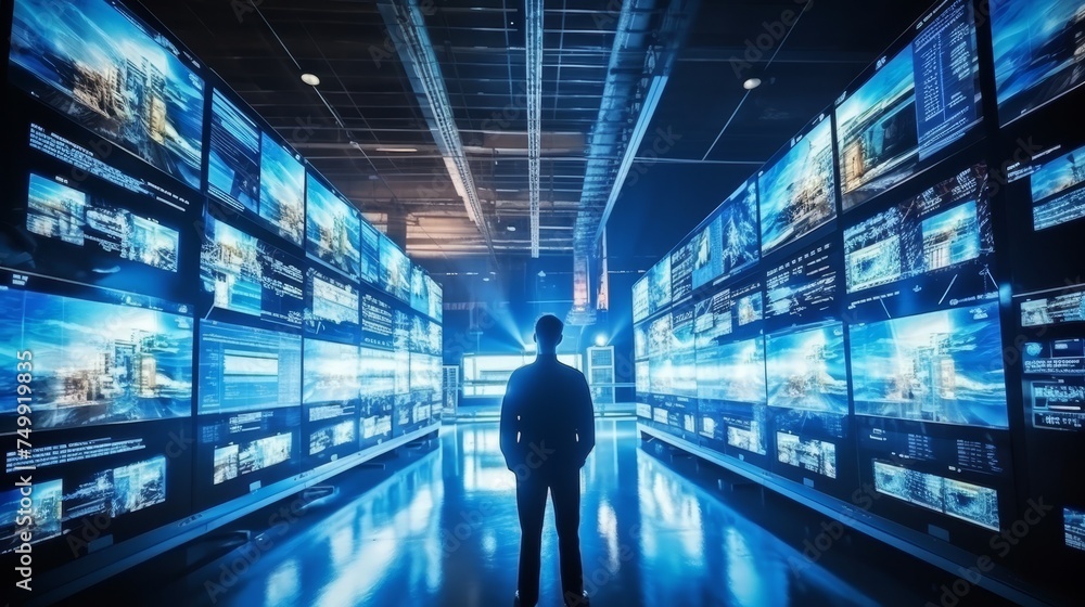 Security guards monitoring traffic control room with video wall for legal services Security guards monitoring traffic control room with video wall for legal services