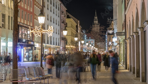 Historic buildings at the old town of Munich - sendlinger strasse night timelapse.
