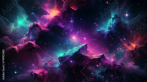 glowing neon colors, abstract neon geometric mountain background, ultraviolet color. 3D rendering.