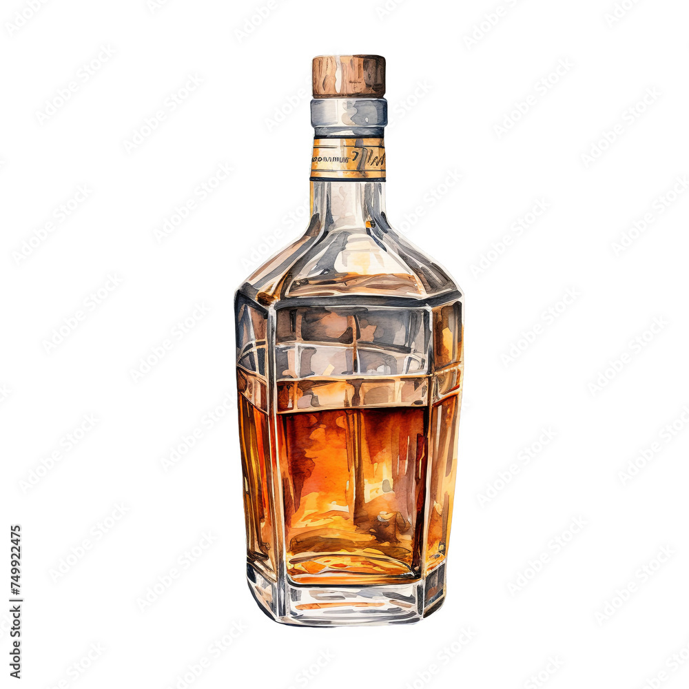 Whiskey tall bottle watercolor clipart illustration on transparent background Whiskey tall bottle watercolor clipart illustration on transparent background