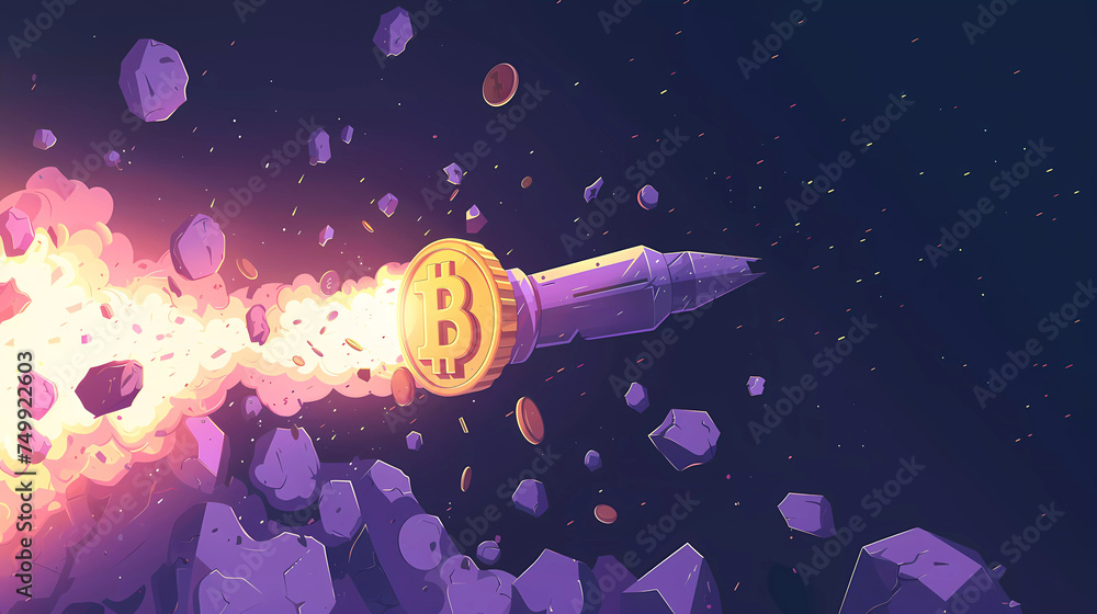Bitcoins with rocket fly bullish bitcoin market concept .vector illustration. Bitcoins with rocket fly bullish bitcoin market concept .vector illustration.