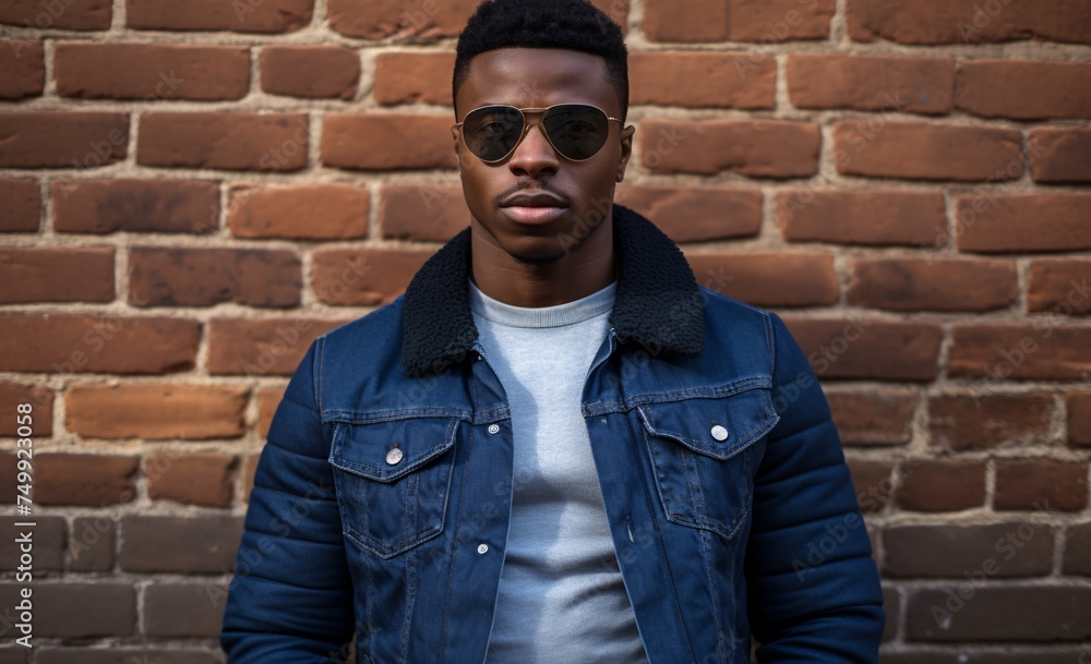 a young black man in jeans posing before a brick wall a young black man in jeans posing before a brick wall