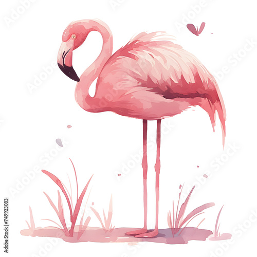 Cute pink watercolor flamingo
